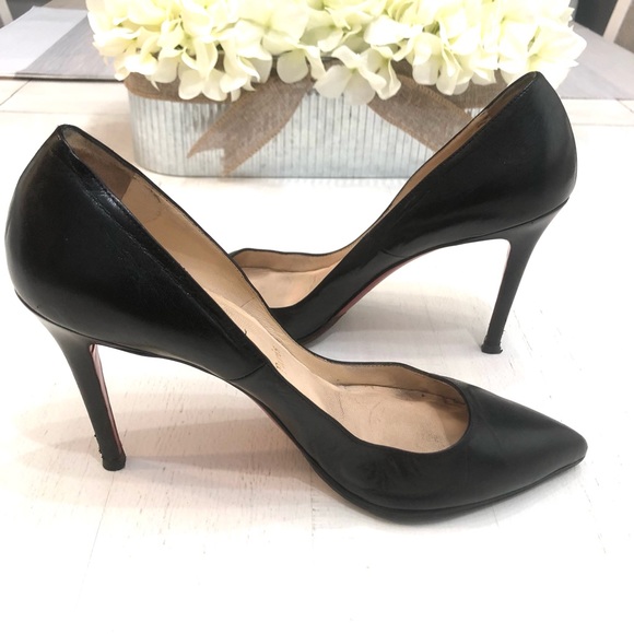Christian Louboutin Black Leather Pointed Heels Sz 39 1/2 - Picture 9 of 15